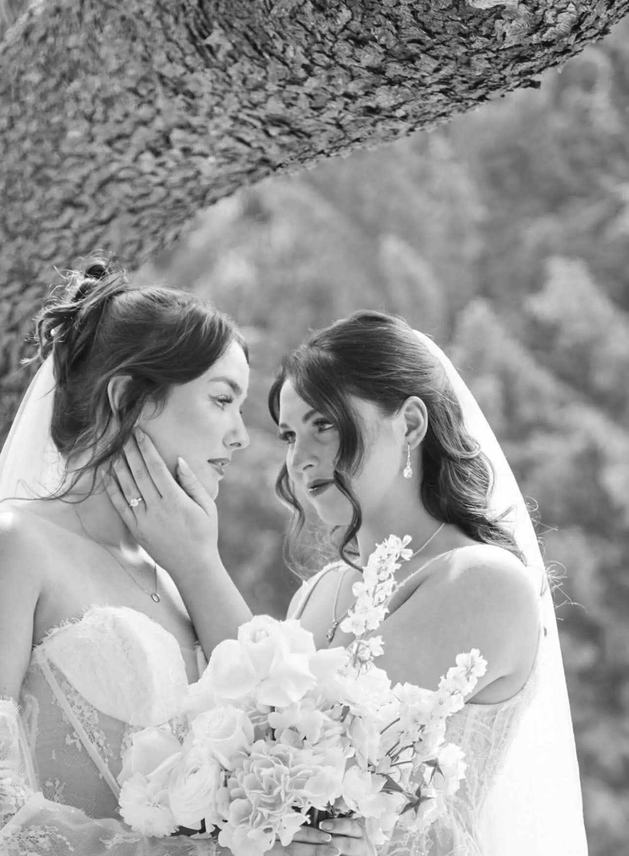 Black and white bridal portrait